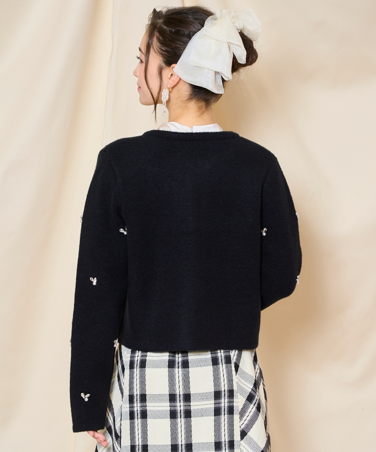 ノーカラービジューニットジャケット