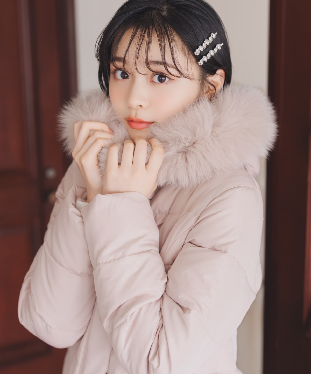 フードファーペプラムショートダウン