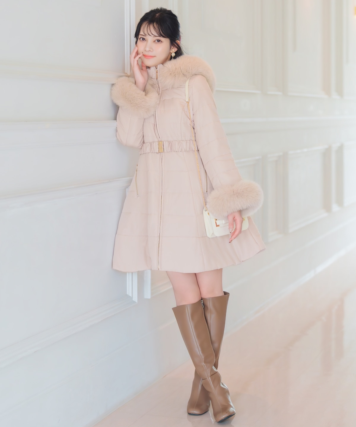 フォックスファーキルティングフレアコート