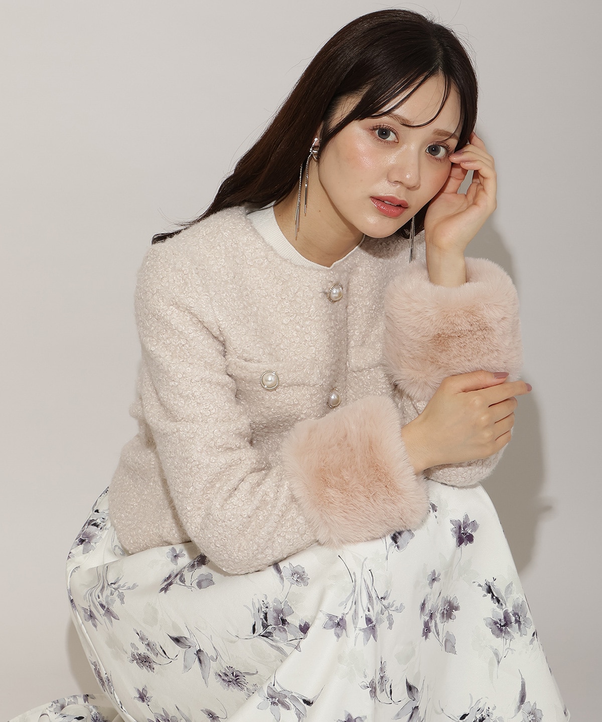 【再入荷予約受付中】ノーカラーブークレショートコート