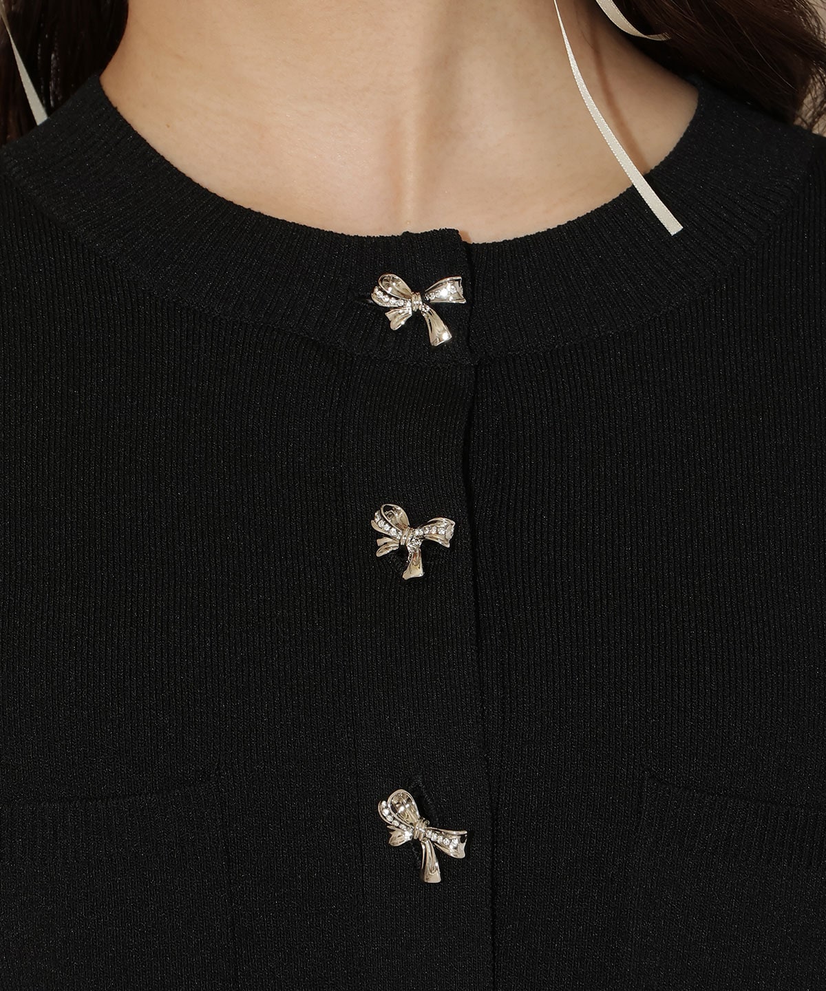 ビジューリボンタックスリーブカーディガン