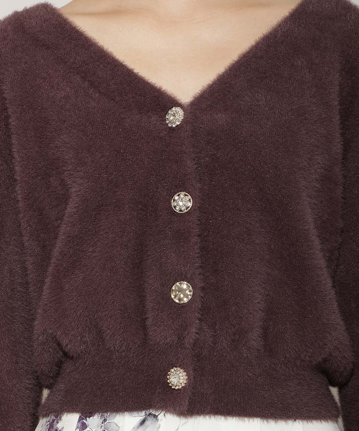 アソートボタンラメフェザーカーディガン