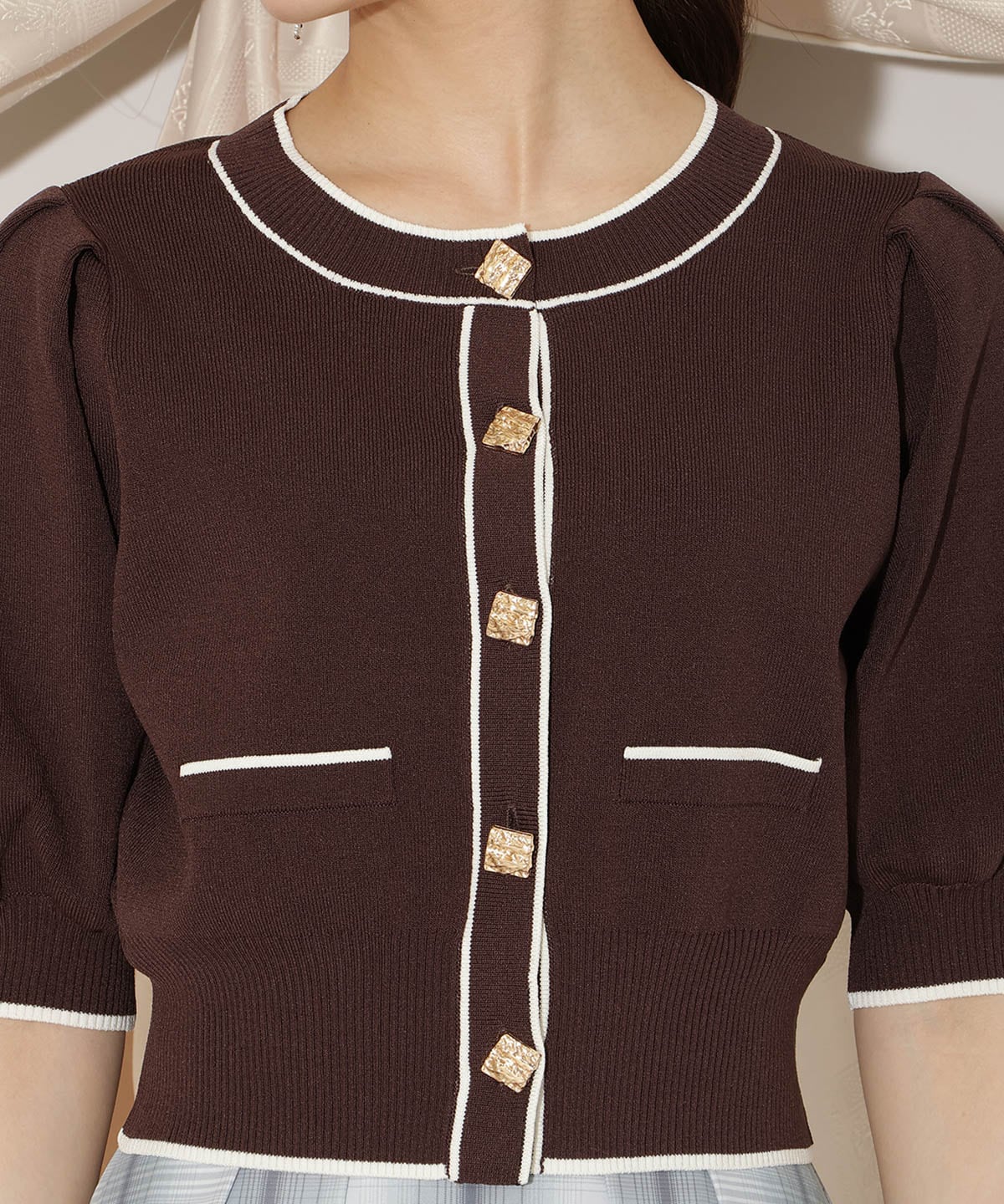 配色ラインタックスリーブカーディガン