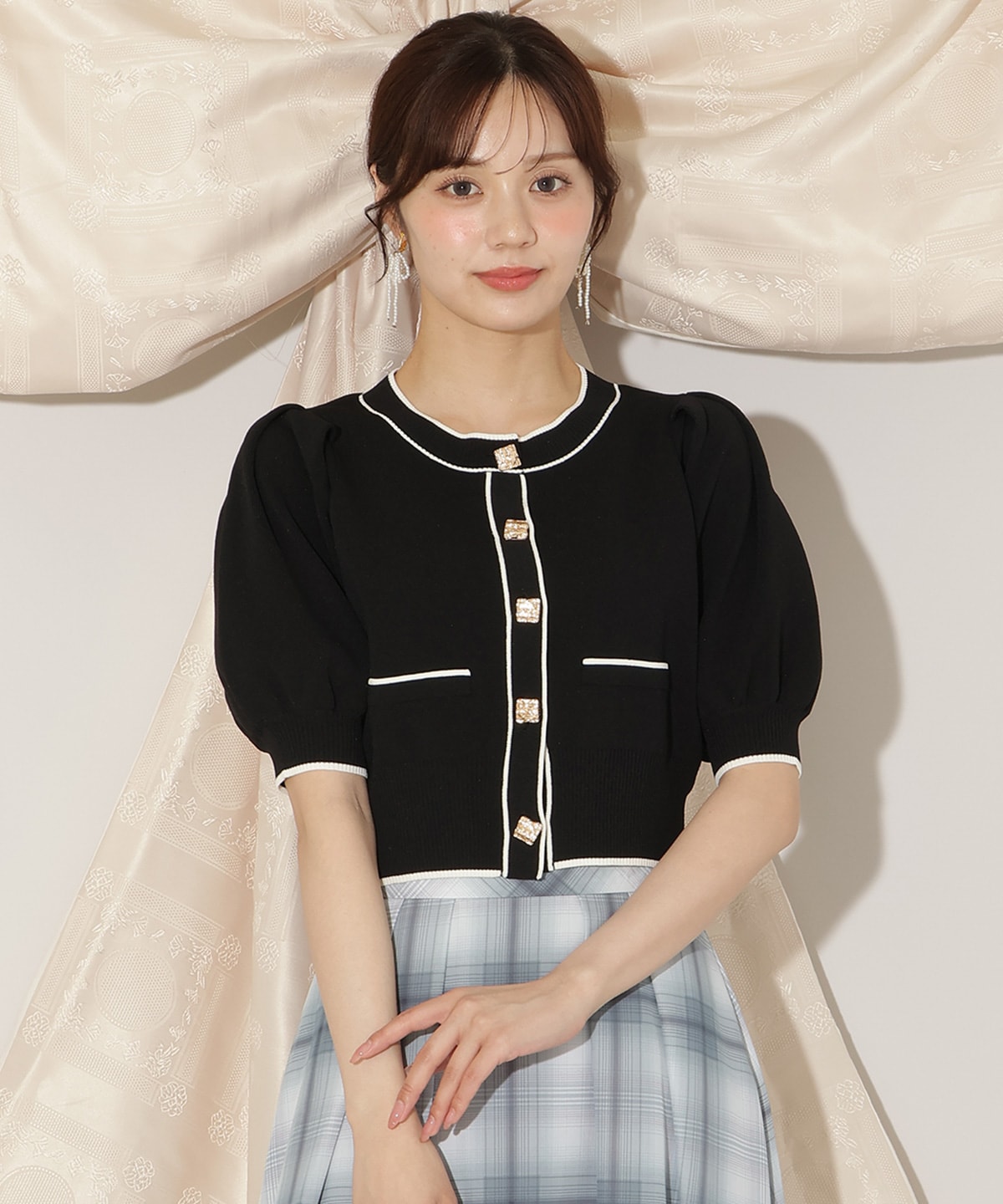 配色ラインタックスリーブカーディガン