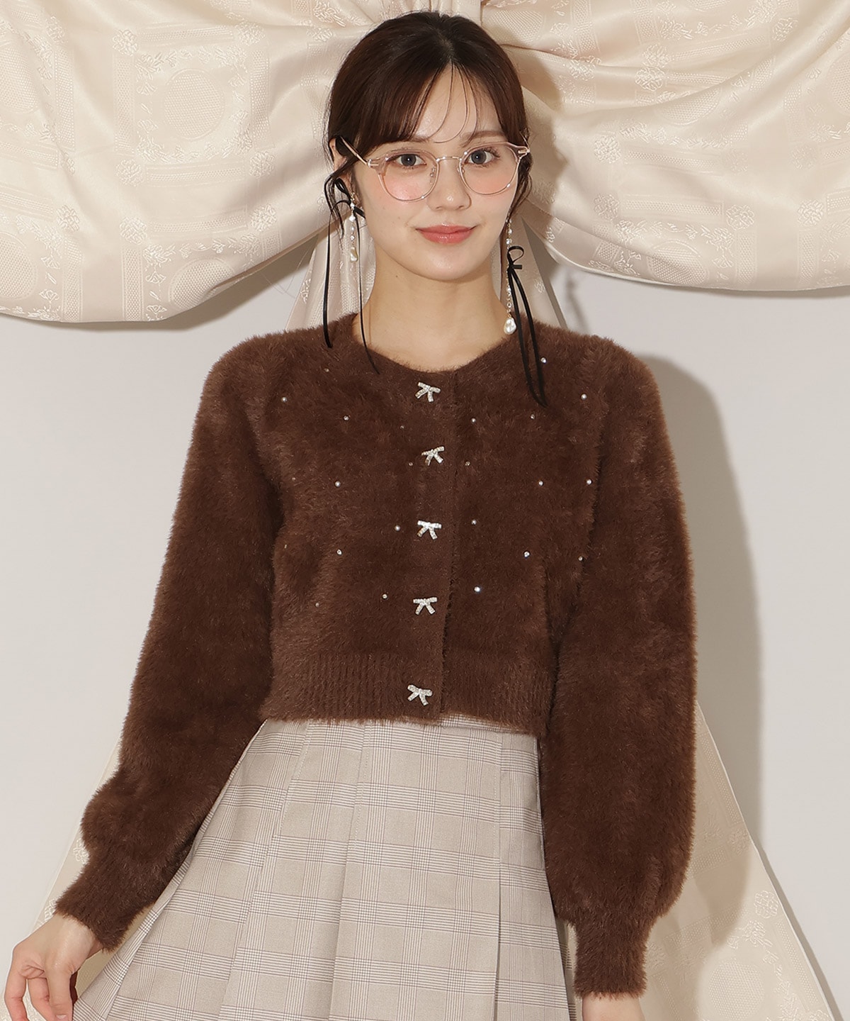 パール＆ビジューフェザーカーディガン