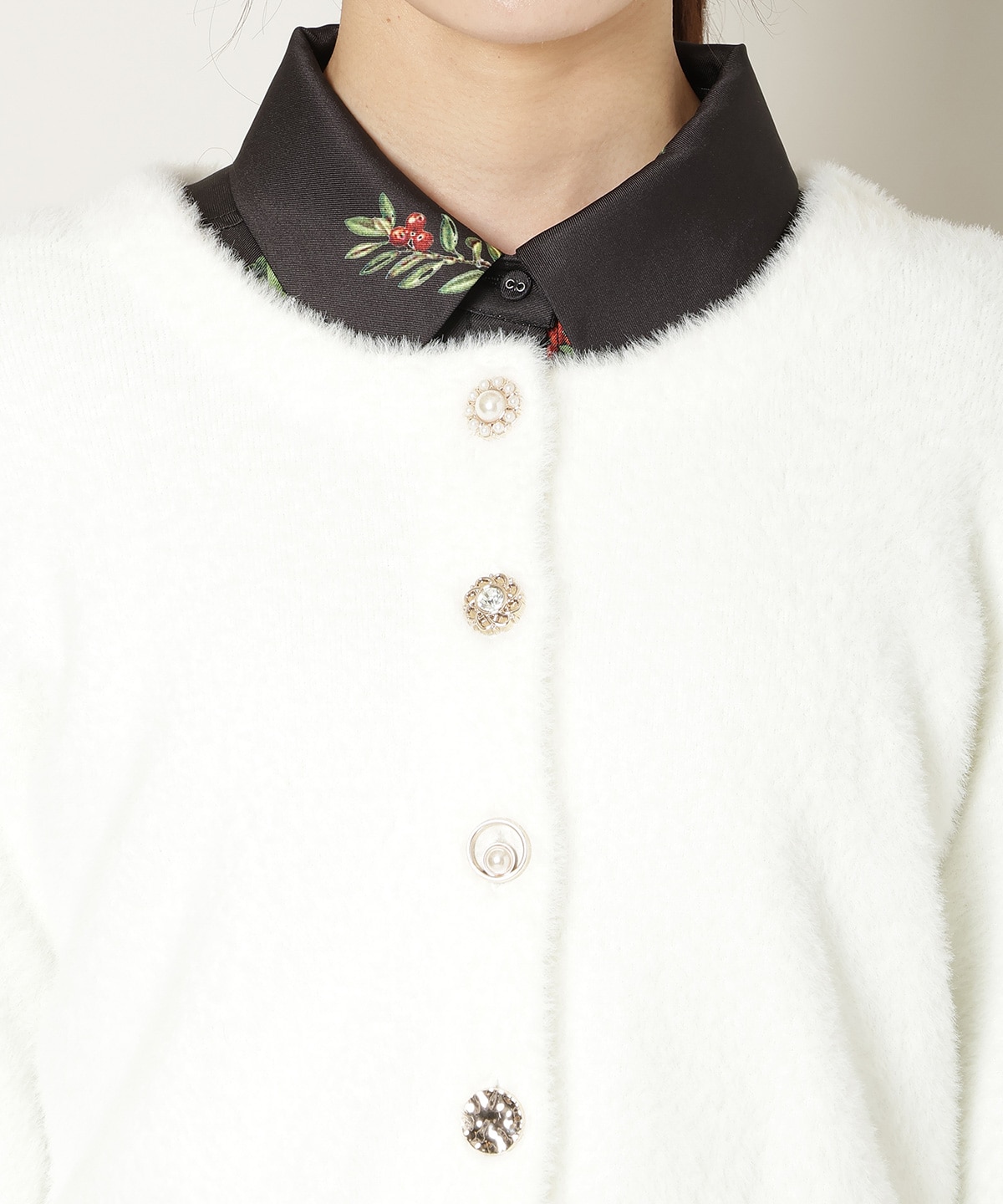 ラウンドネックラメフェザーカーディガン