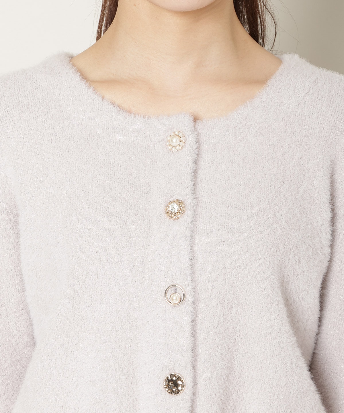 ラウンドネックラメフェザーカーディガン