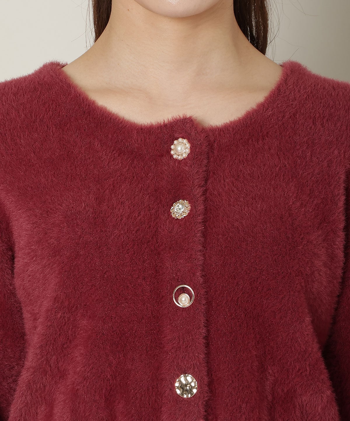 ラウンドネックラメフェザーカーディガン