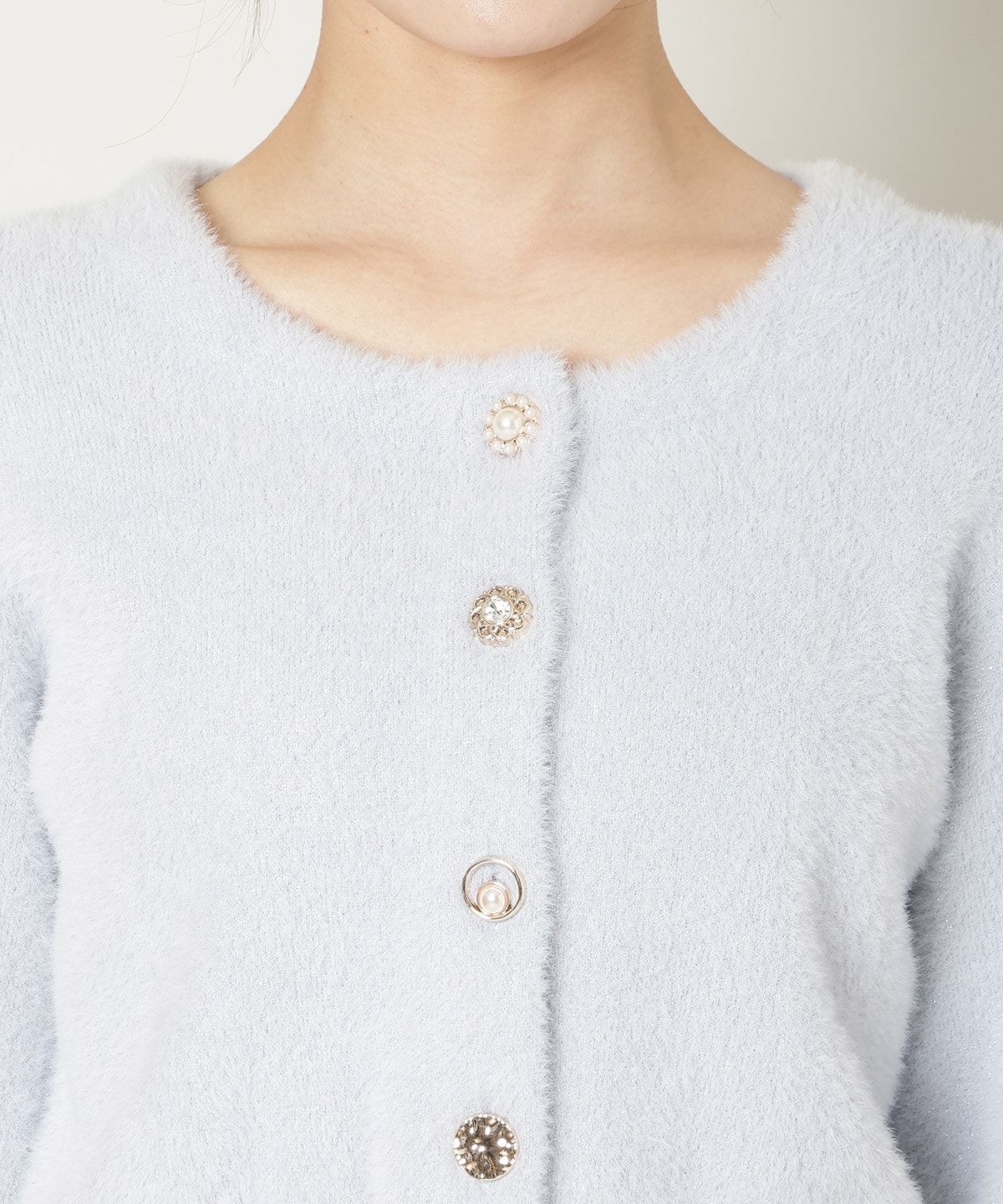 ラウンドネックラメフェザーカーディガン