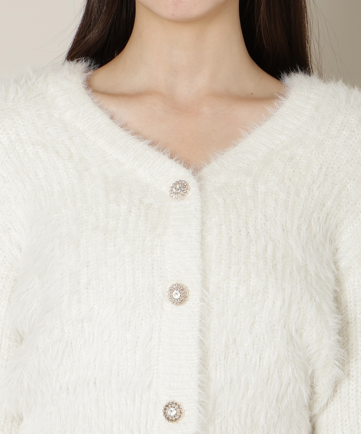 【1/1(thu)10時発売 New Year's Item】Vネックラメフェザーカーディガン