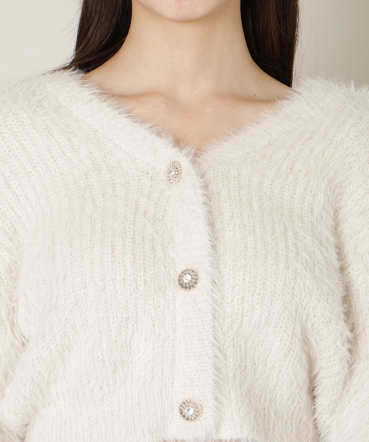 【1/1(thu)10時発売 New Year's Item】Vネックラメフェザーカーディガン