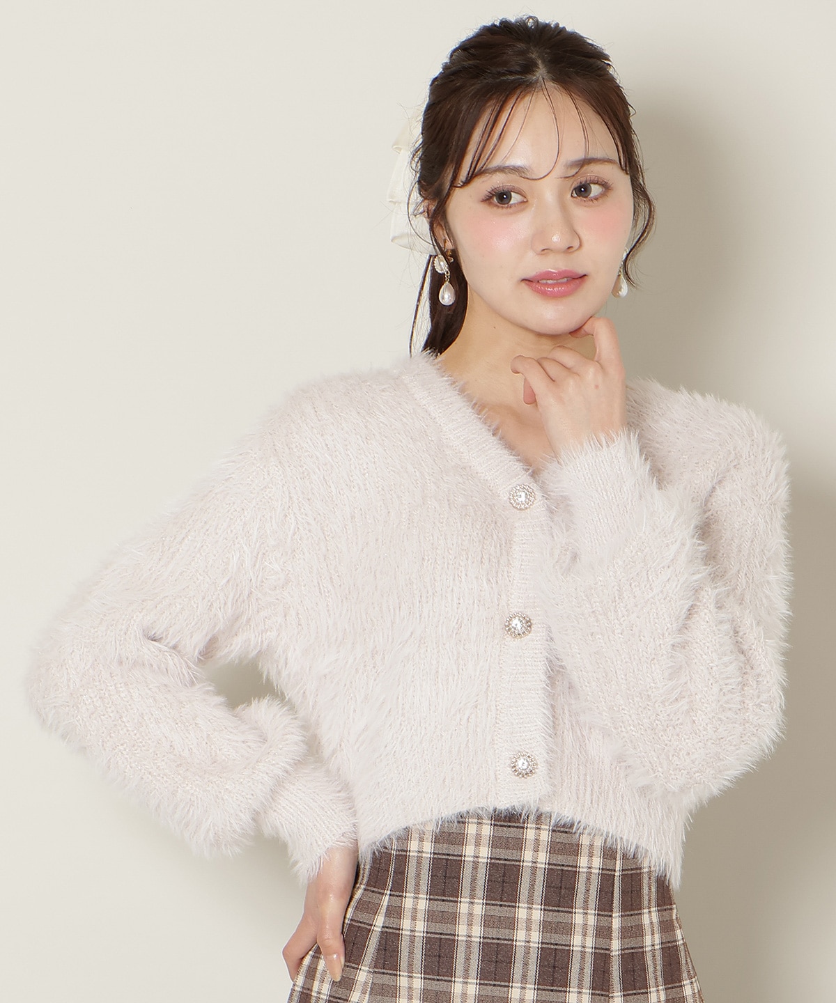 【1/1(thu)10時発売 New Year's Item】Vネックラメフェザーカーディガン