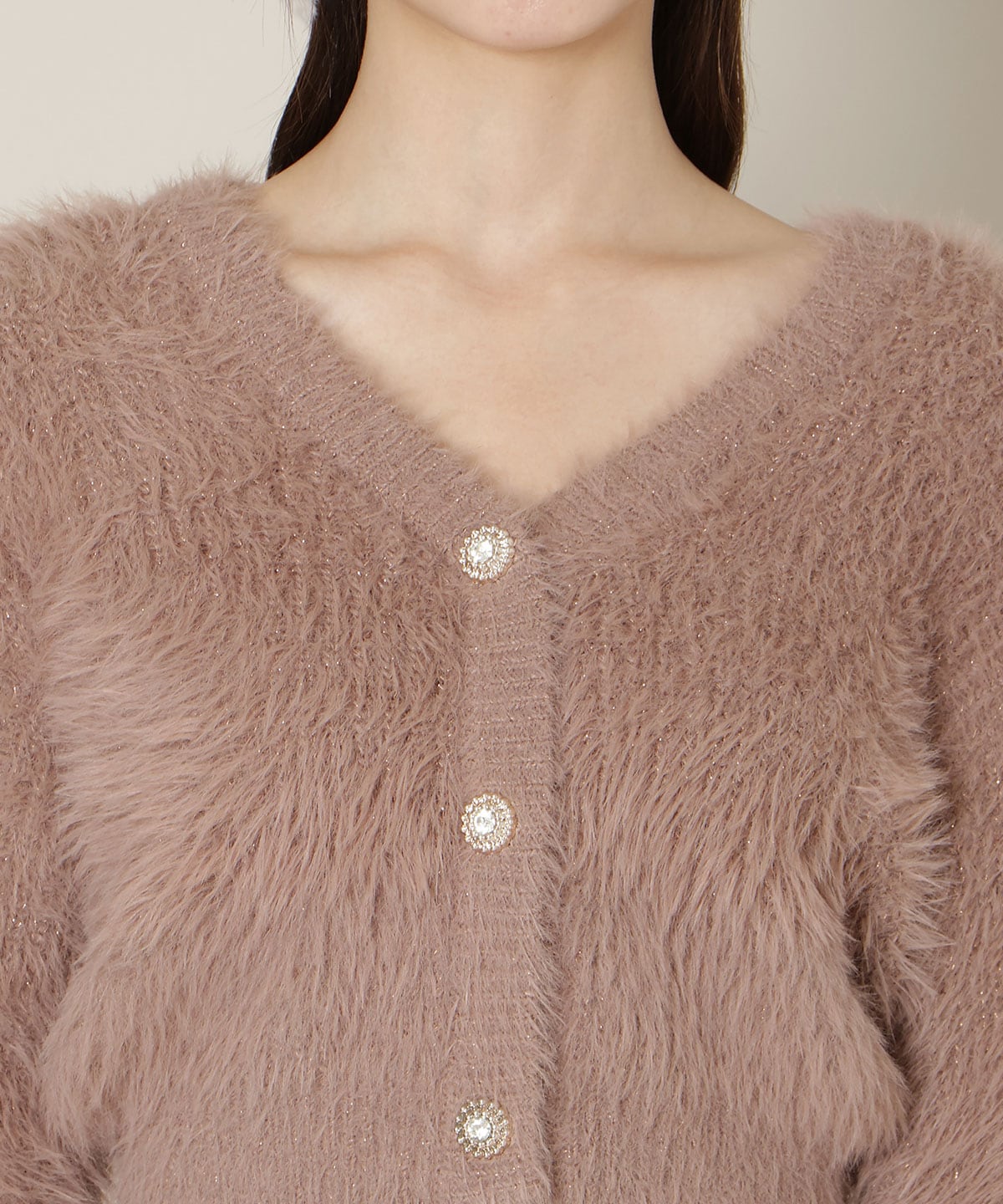 【1/1(thu)10時発売 New Year's Item】Vネックラメフェザーカーディガン