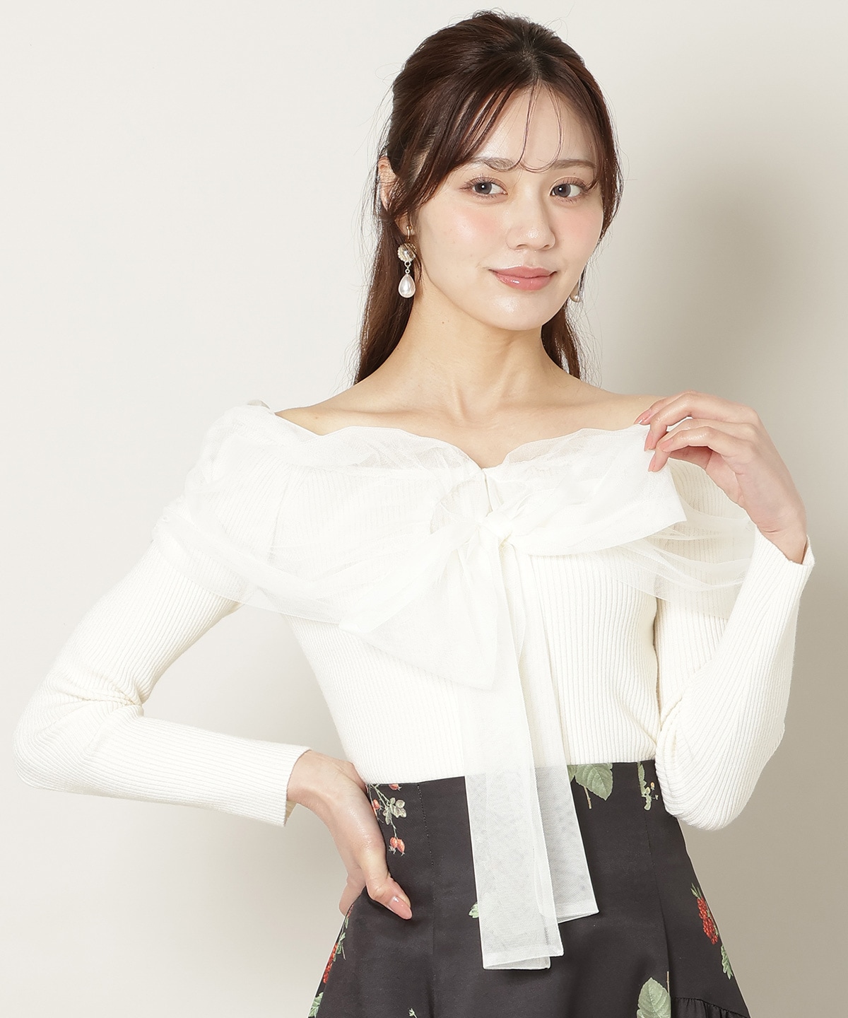 【12/5(fri)10時発売】リボンチュールレイヤードリブニット