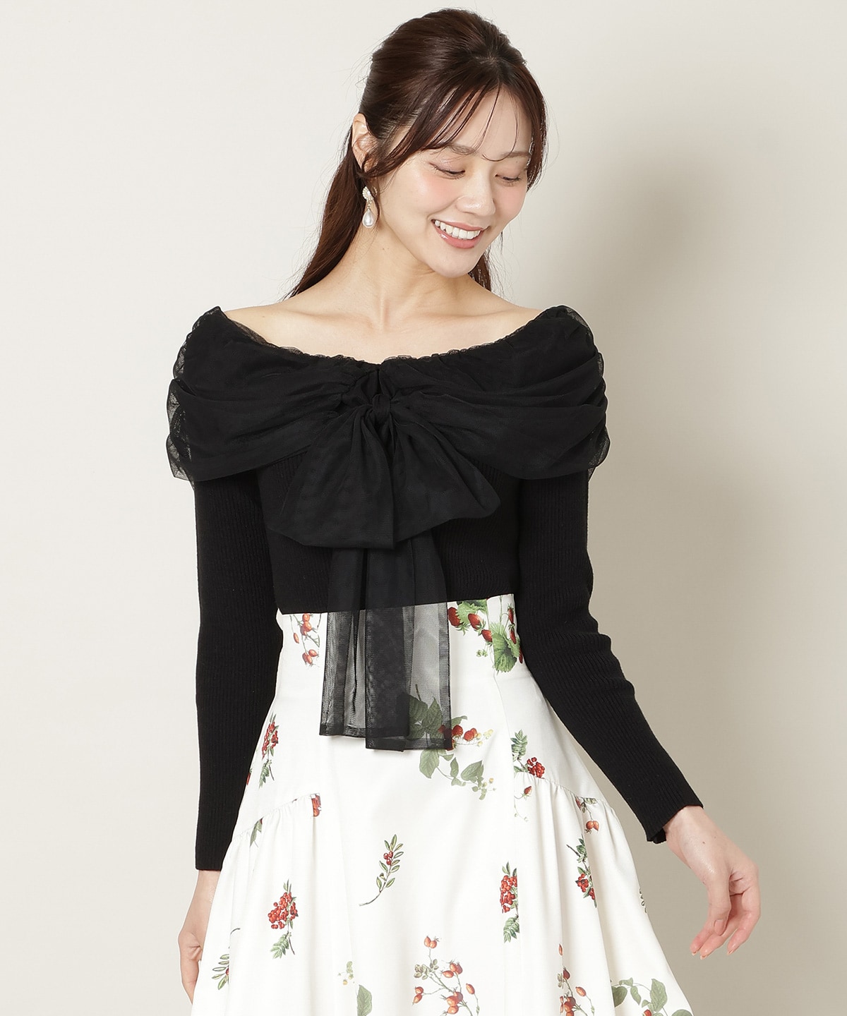 【12/5(fri)10時発売】リボンチュールレイヤードリブニット