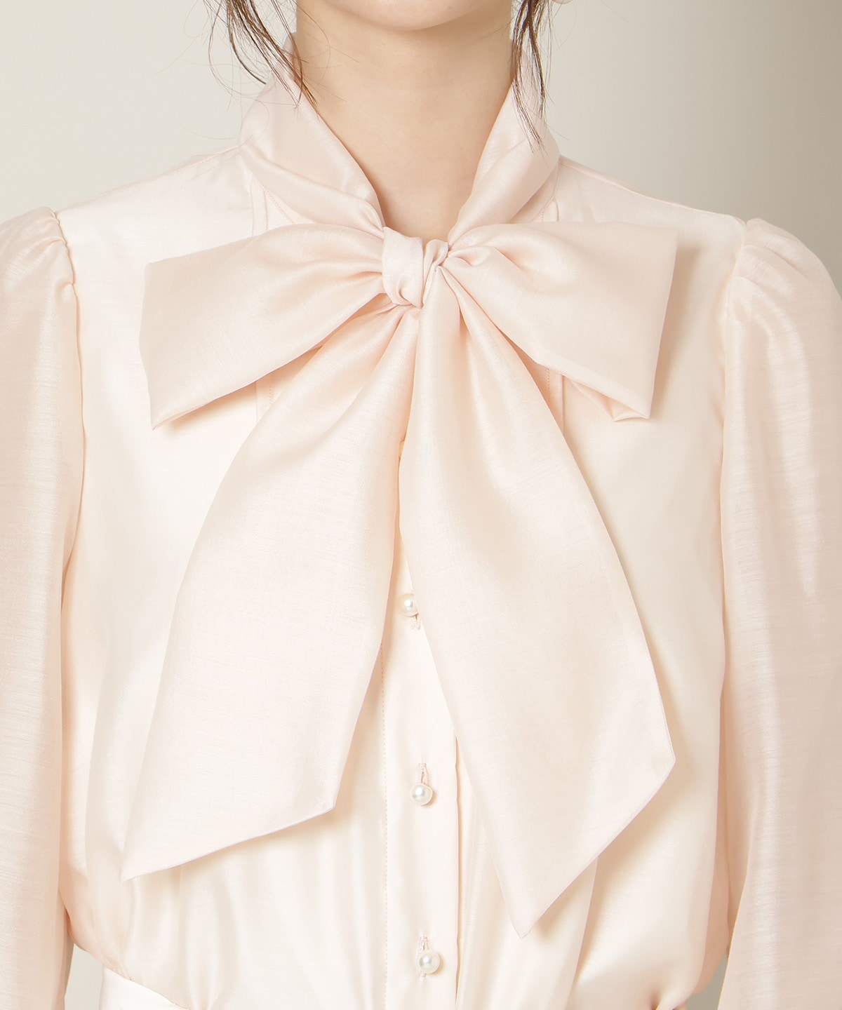 フリルスリーブシアーボウタイブラウス