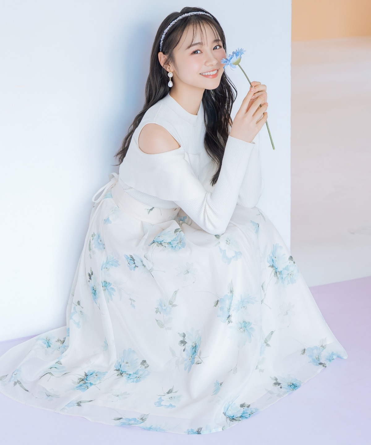 フラワープリントシアータックスカート