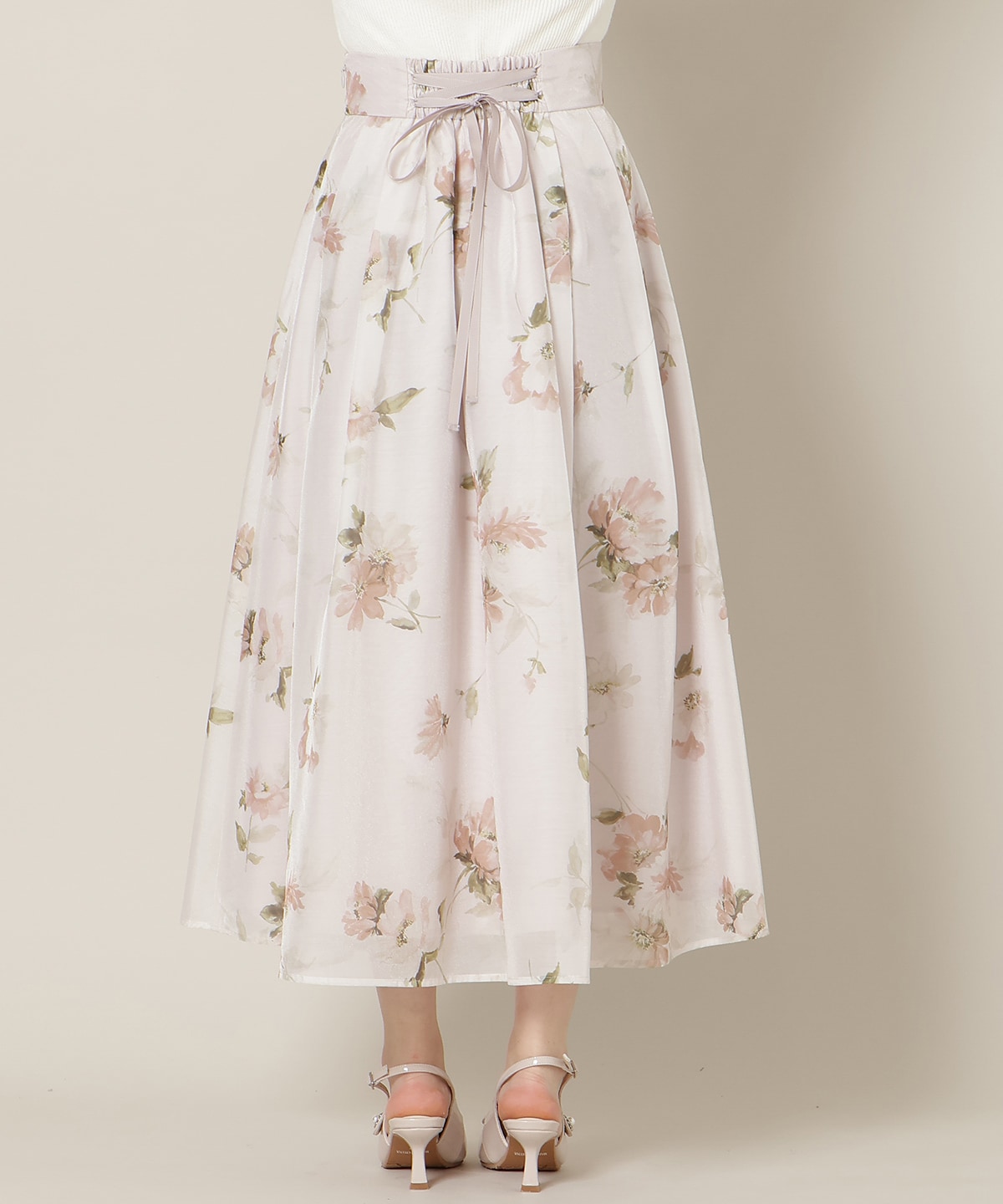 フラワープリントシアータックスカート