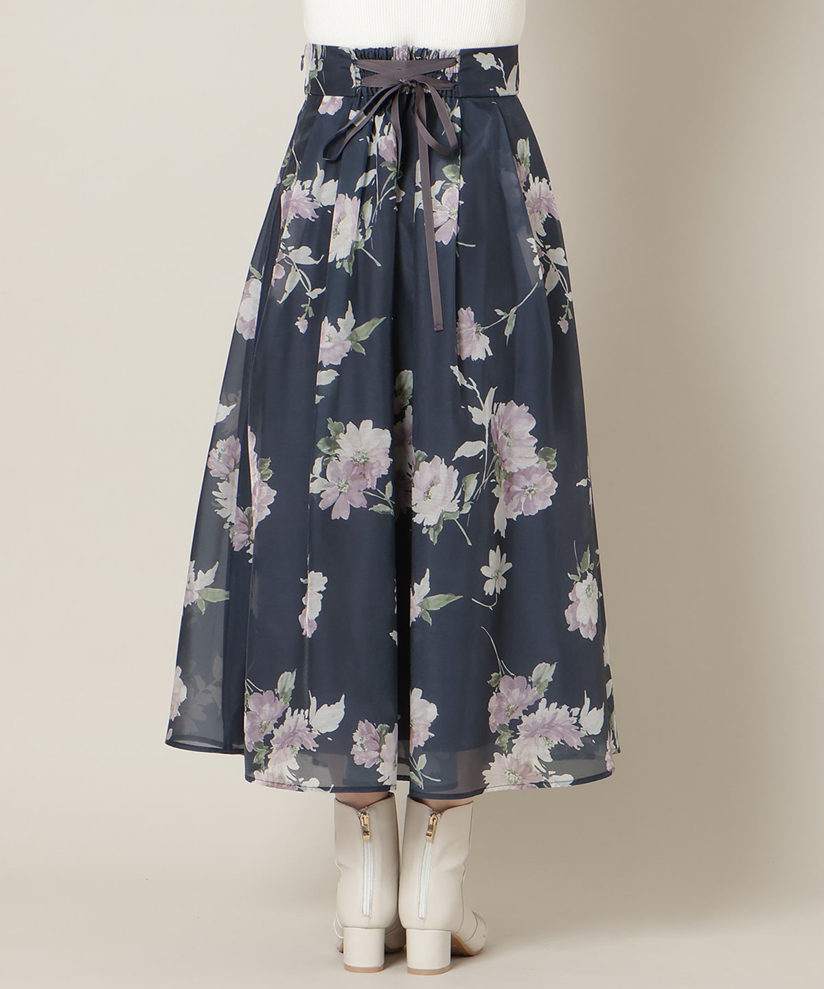 フラワープリントシアータックスカート