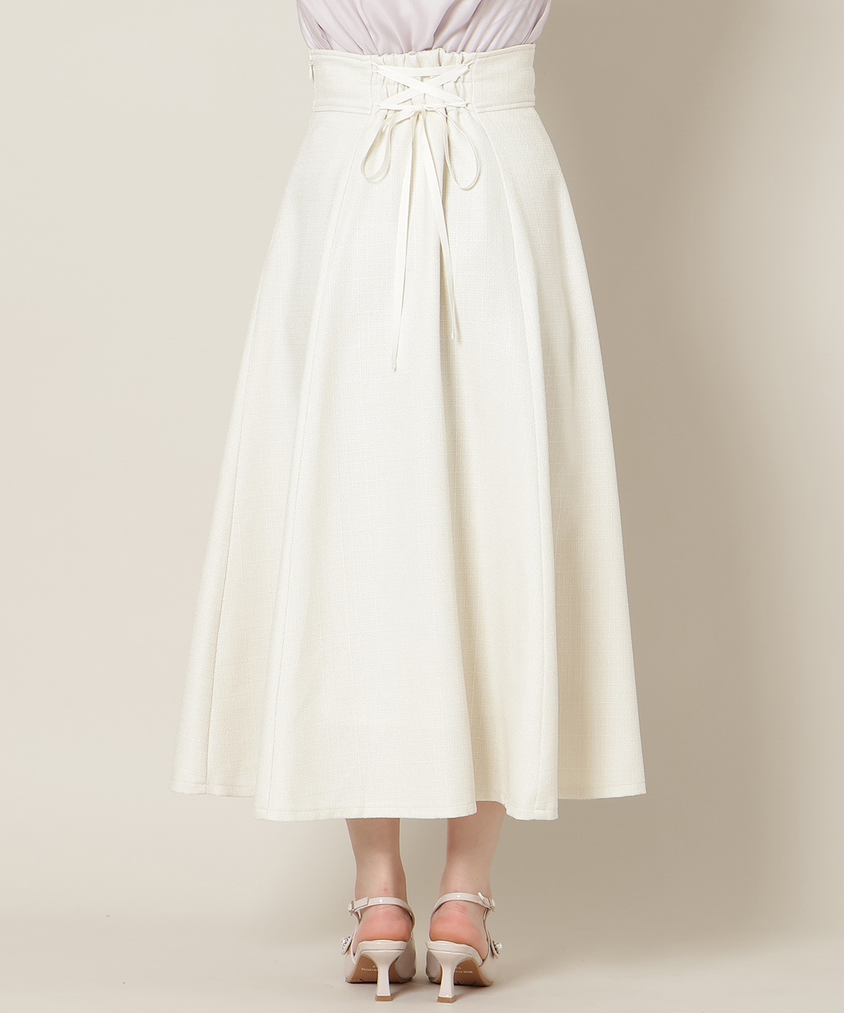 ハイウエストツイードフレアスカート