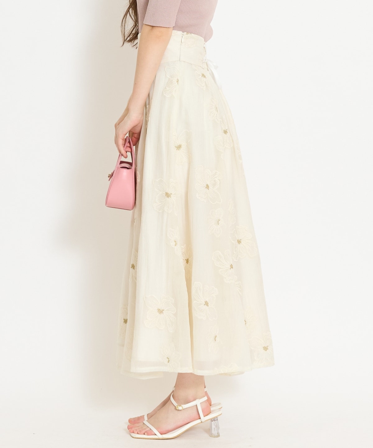 フラワー刺繍シアースカート