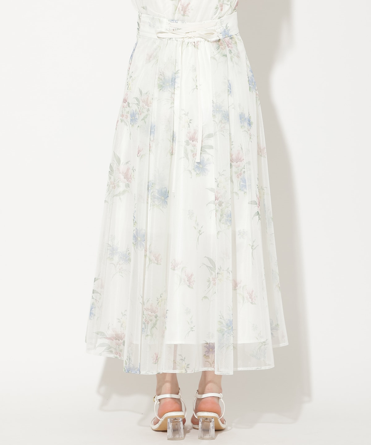 フラワーメッシュタックフレアスカート