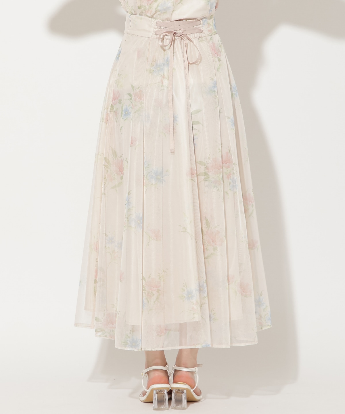 フラワーメッシュタックフレアスカート