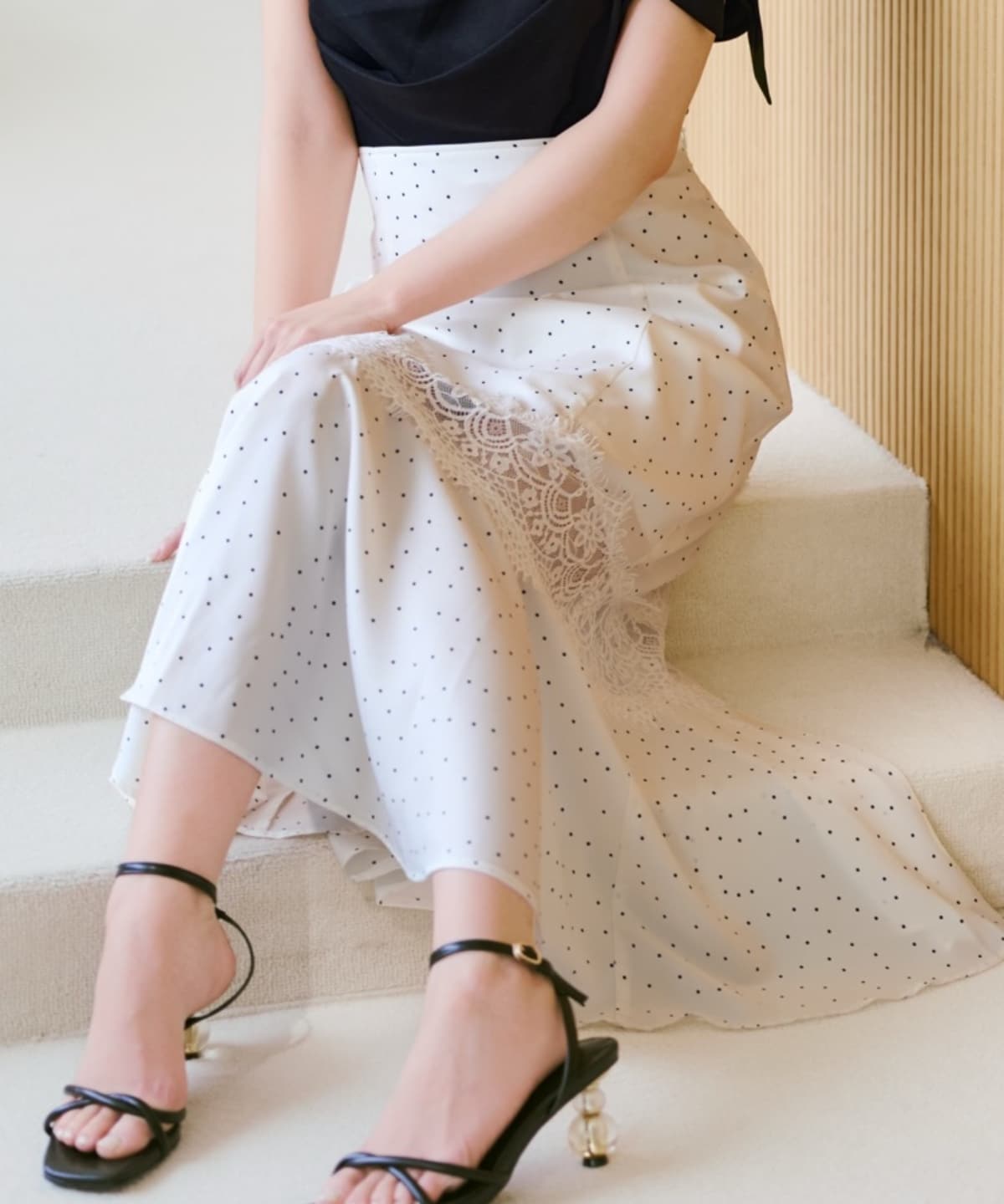レース切替ドットマーメイドスカート
