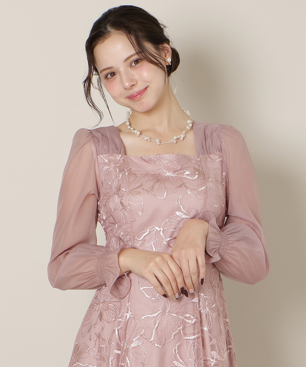 パネルラインフラワーレースワンピース(F ピンク): WILLSELECTION