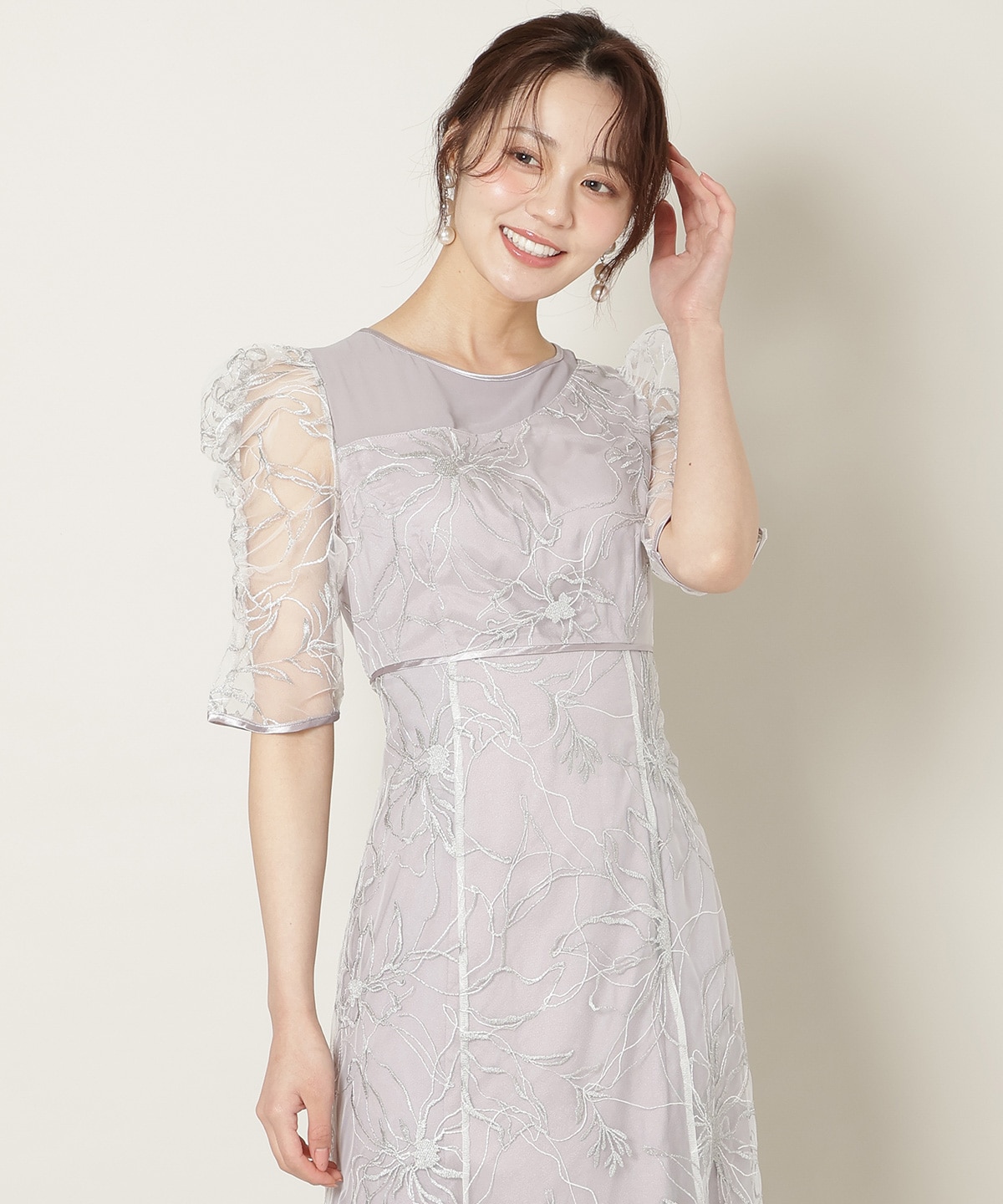 刺繍レースアシンメトリーマーメイドワンピース