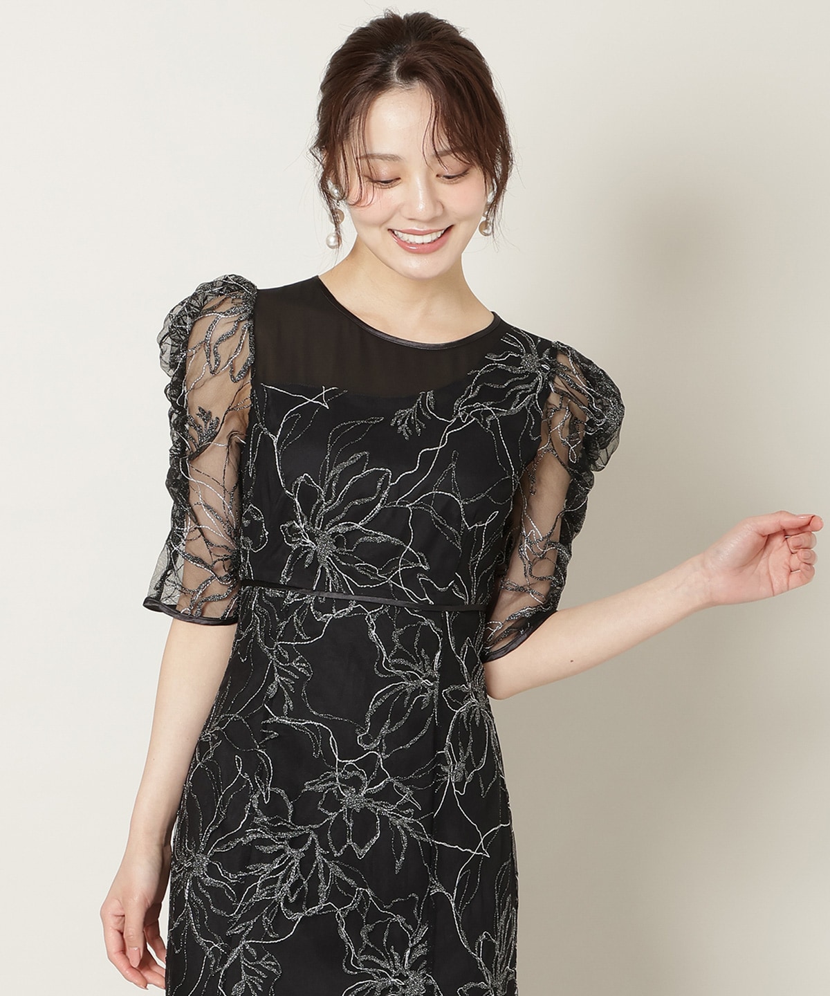 刺繍レースアシンメトリーマーメイドワンピース