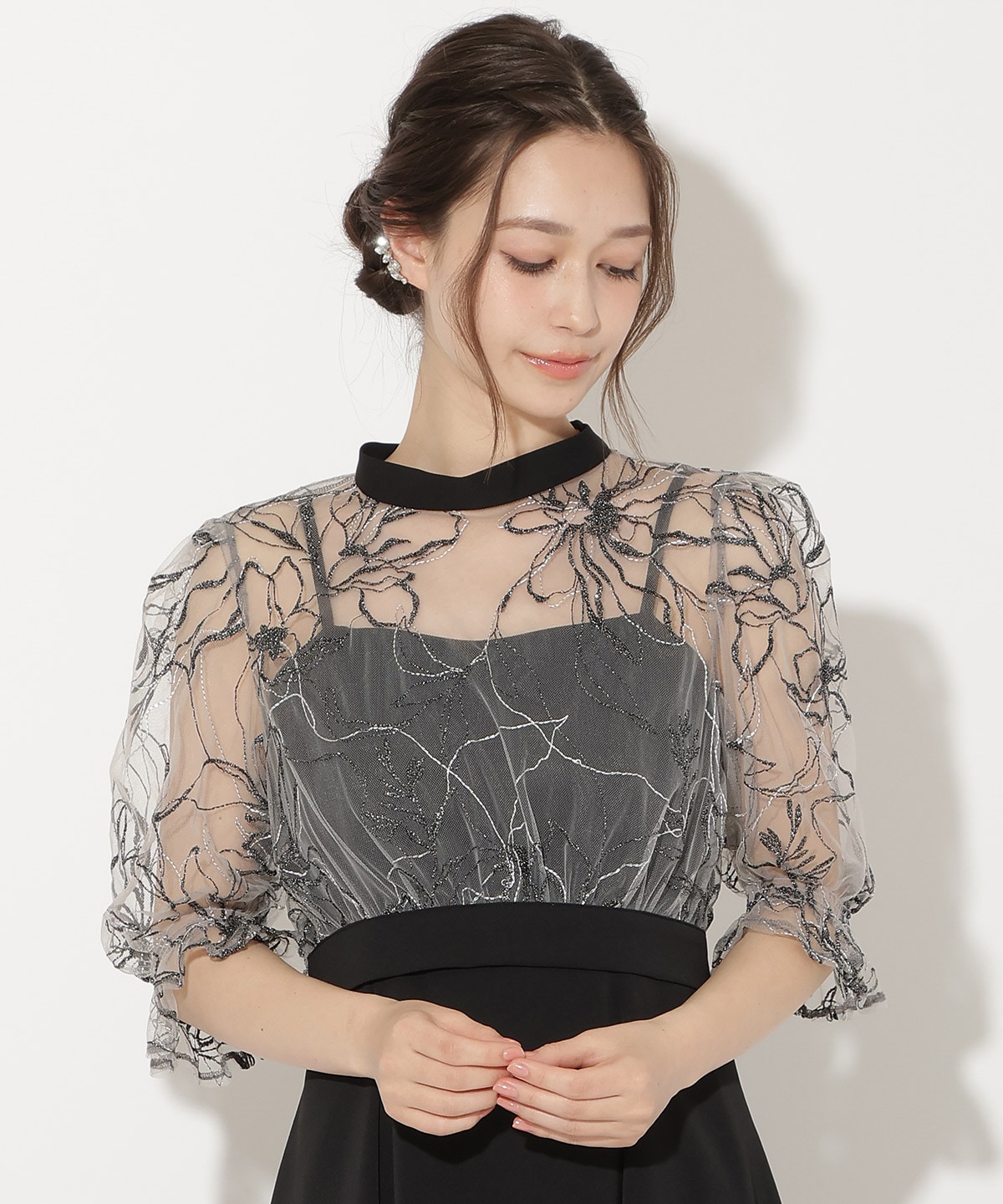 バックウエストリボンブラウス×フレアキャミワンピース