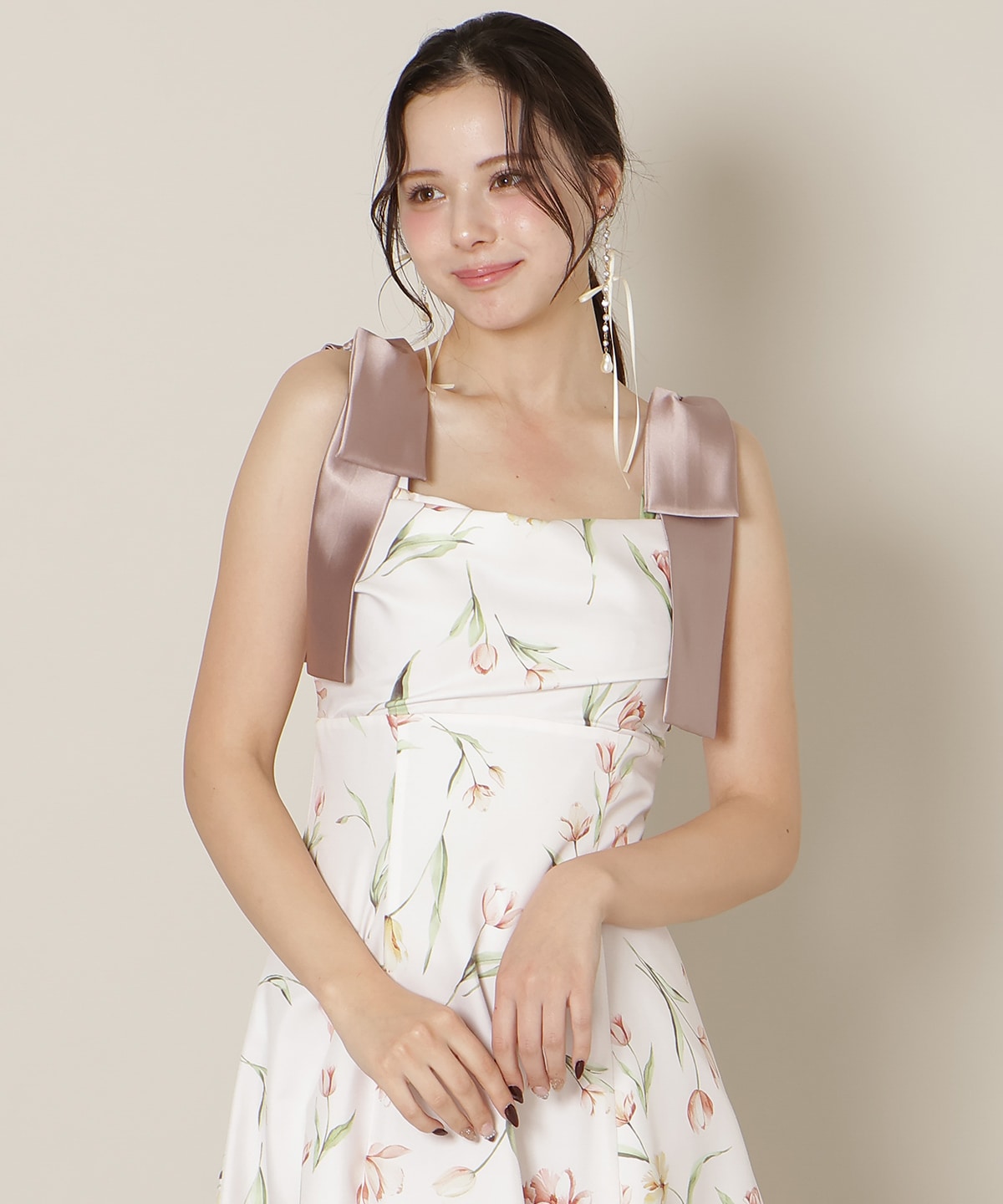 【1/14(wed)18時先行予約開始 】リボンショルダーチューリップフレアワンピース