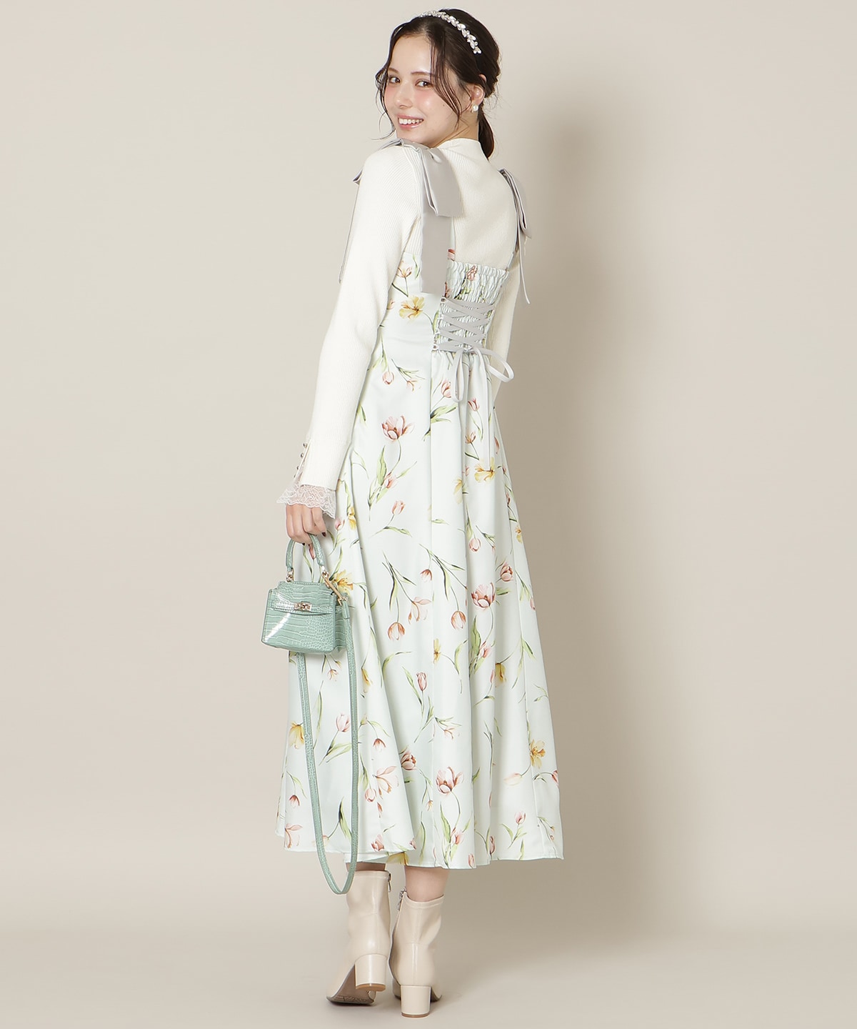 【1/14(wed)18時先行予約開始 】リボンショルダーチューリップフレアワンピース