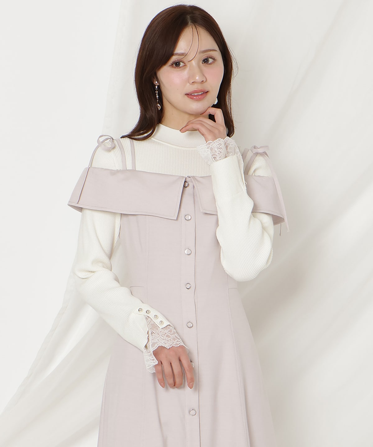 リボンストラップオフショルキャミワンピース