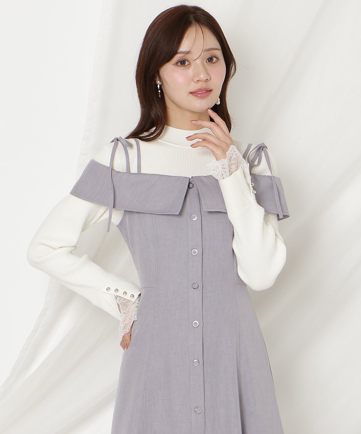 リボンストラップオフショルキャミワンピース