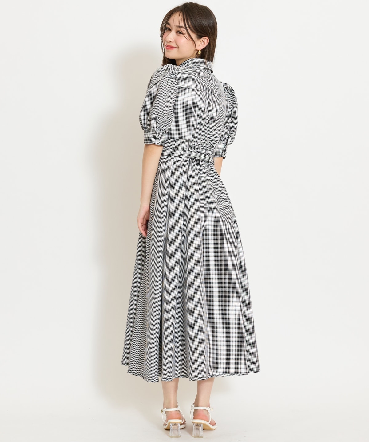 ベルト付きタックスリーブフレアワンピース