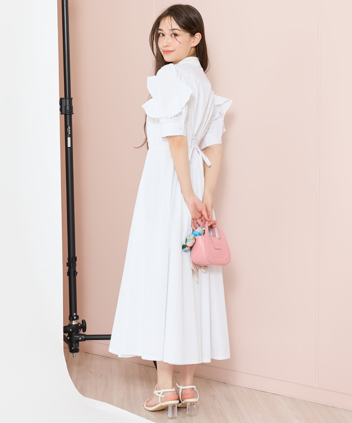 ラッフルパフスリーブシャツワンピース