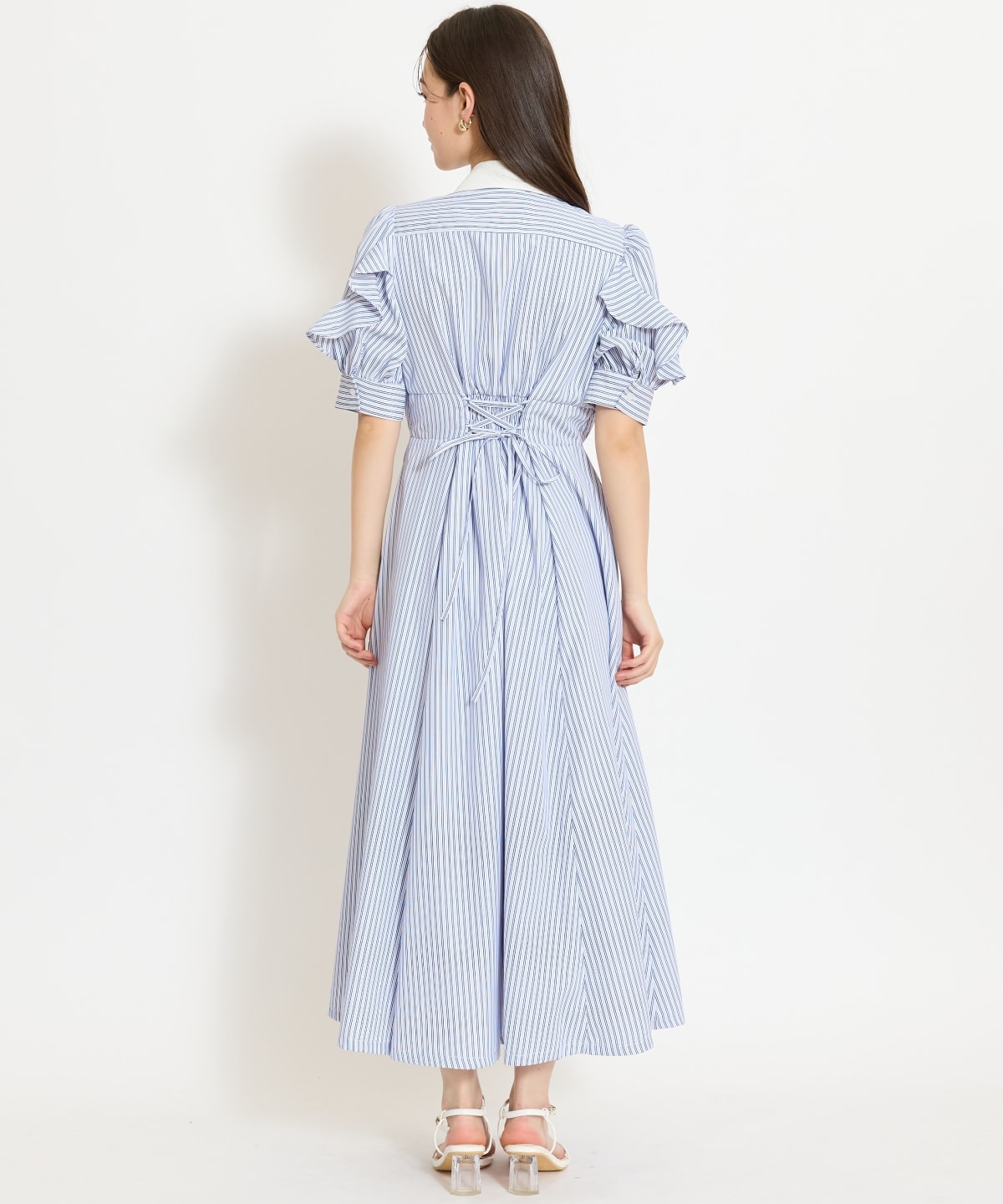 ラッフルパフスリーブシャツワンピース