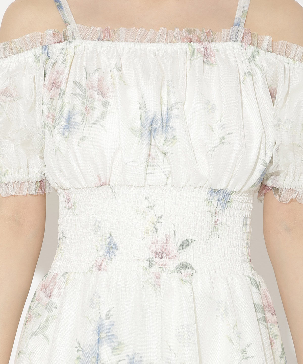 フラワーメッシュオフショルワンピース