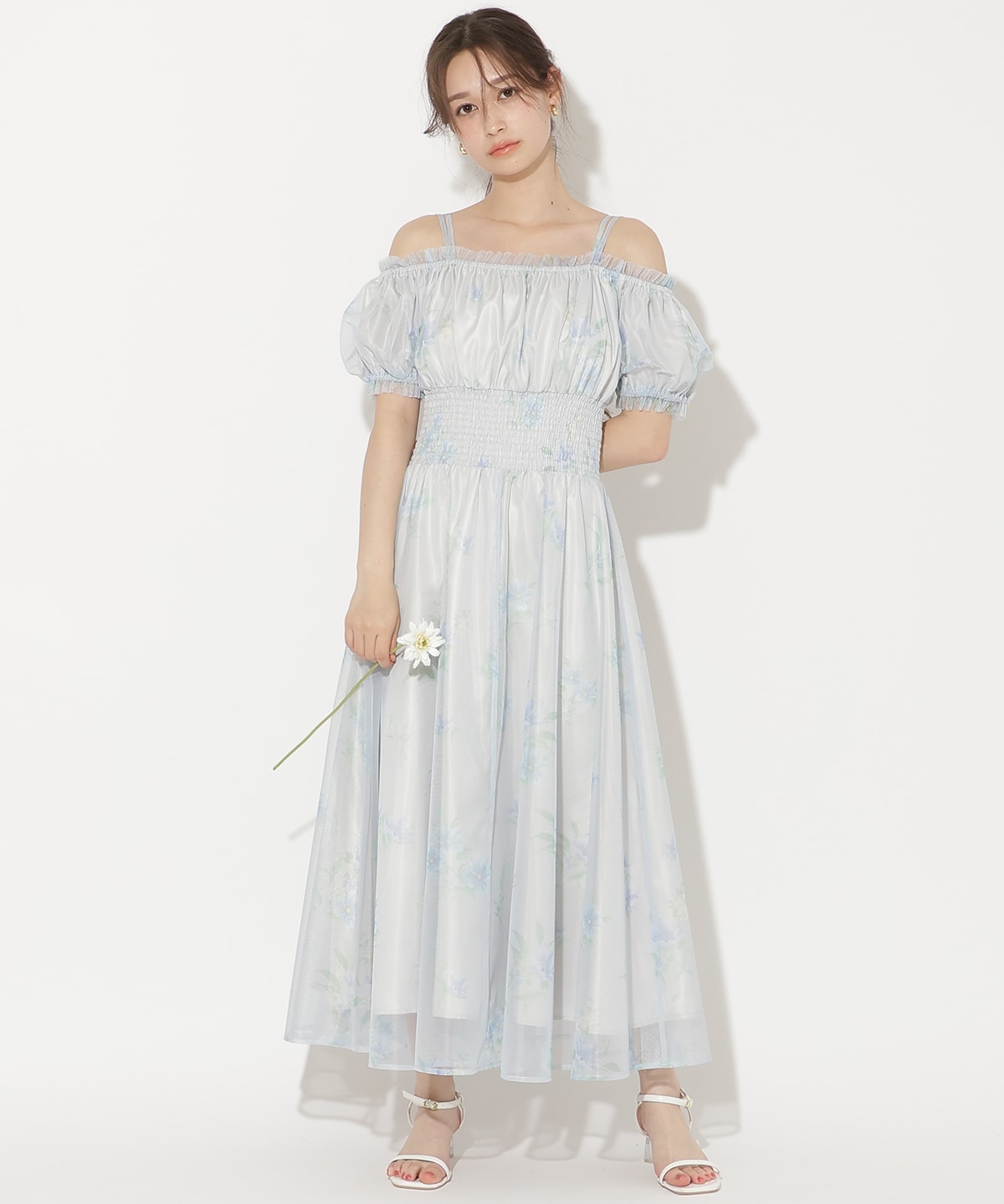フラワーメッシュオフショルワンピース