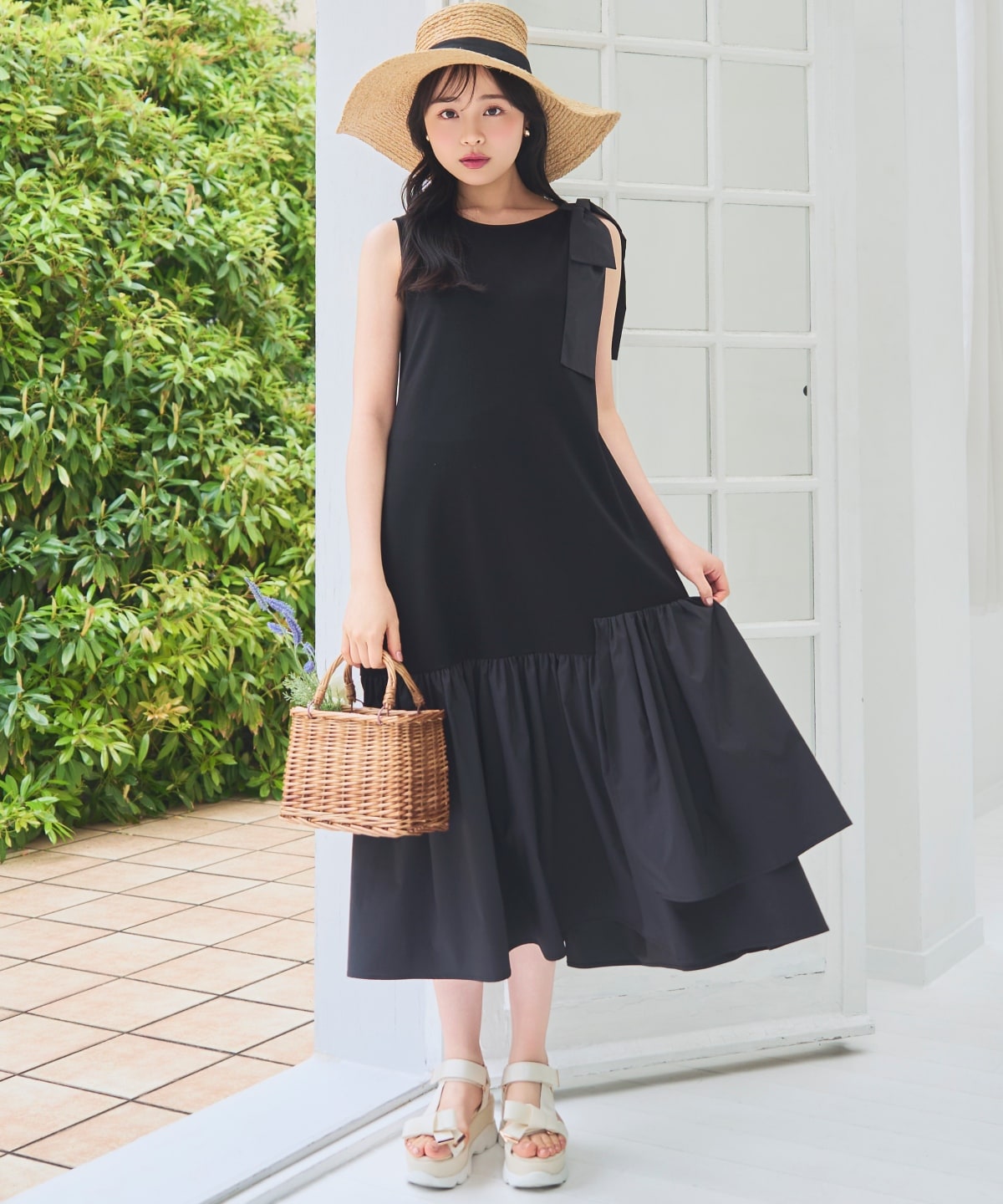 【6/5(fri)12時先行予約スタート】ショルダーリボンヘムフレアワンピース