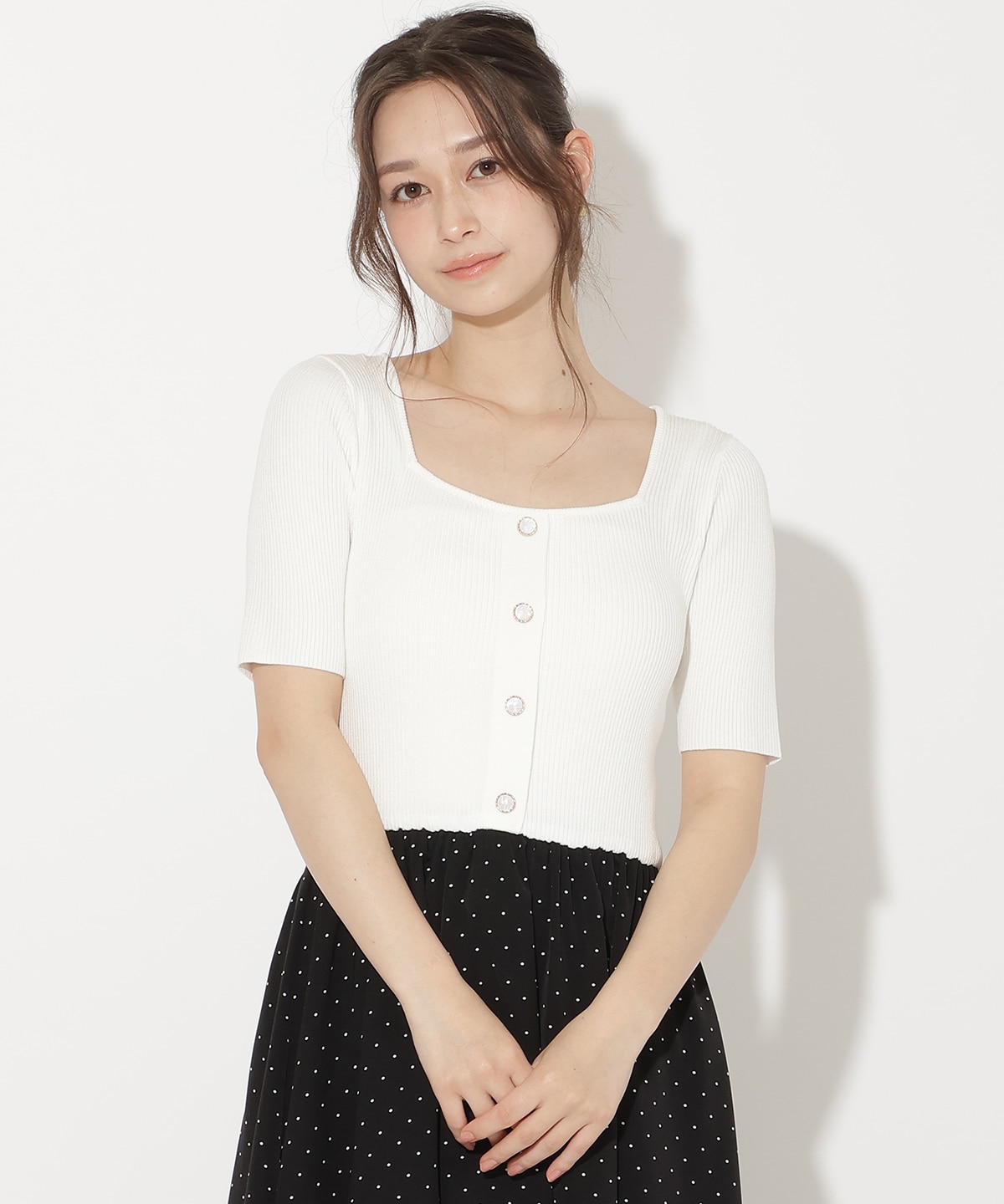 アシメティアードニットコンビワンピース