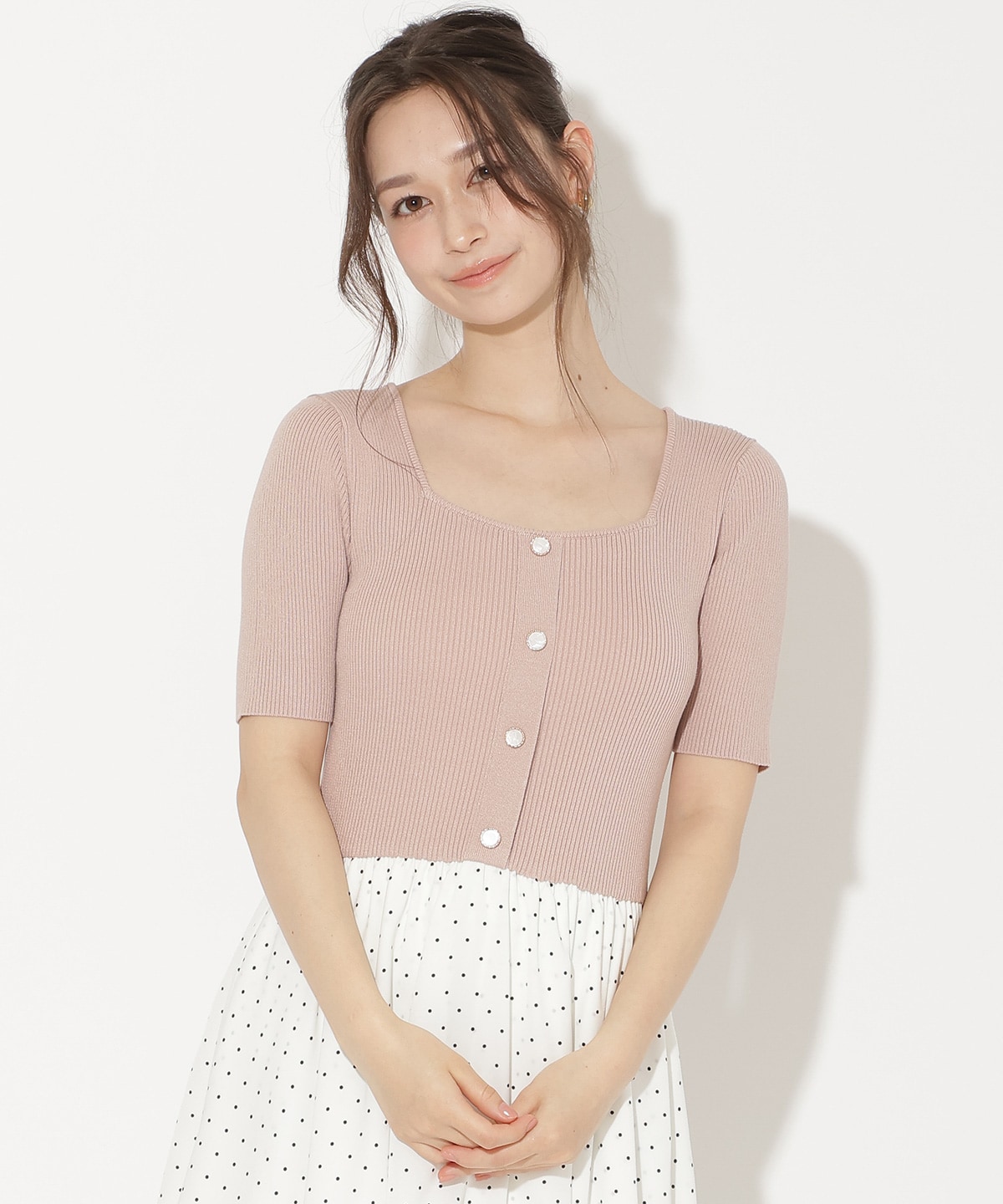 アシメティアードニットコンビワンピース