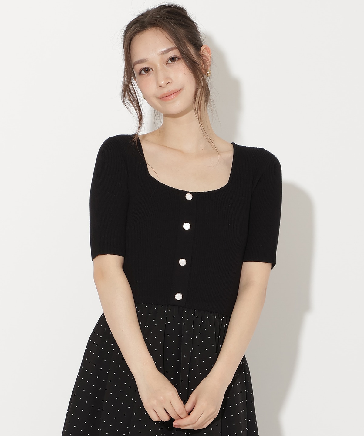 アシメティアードニットコンビワンピース