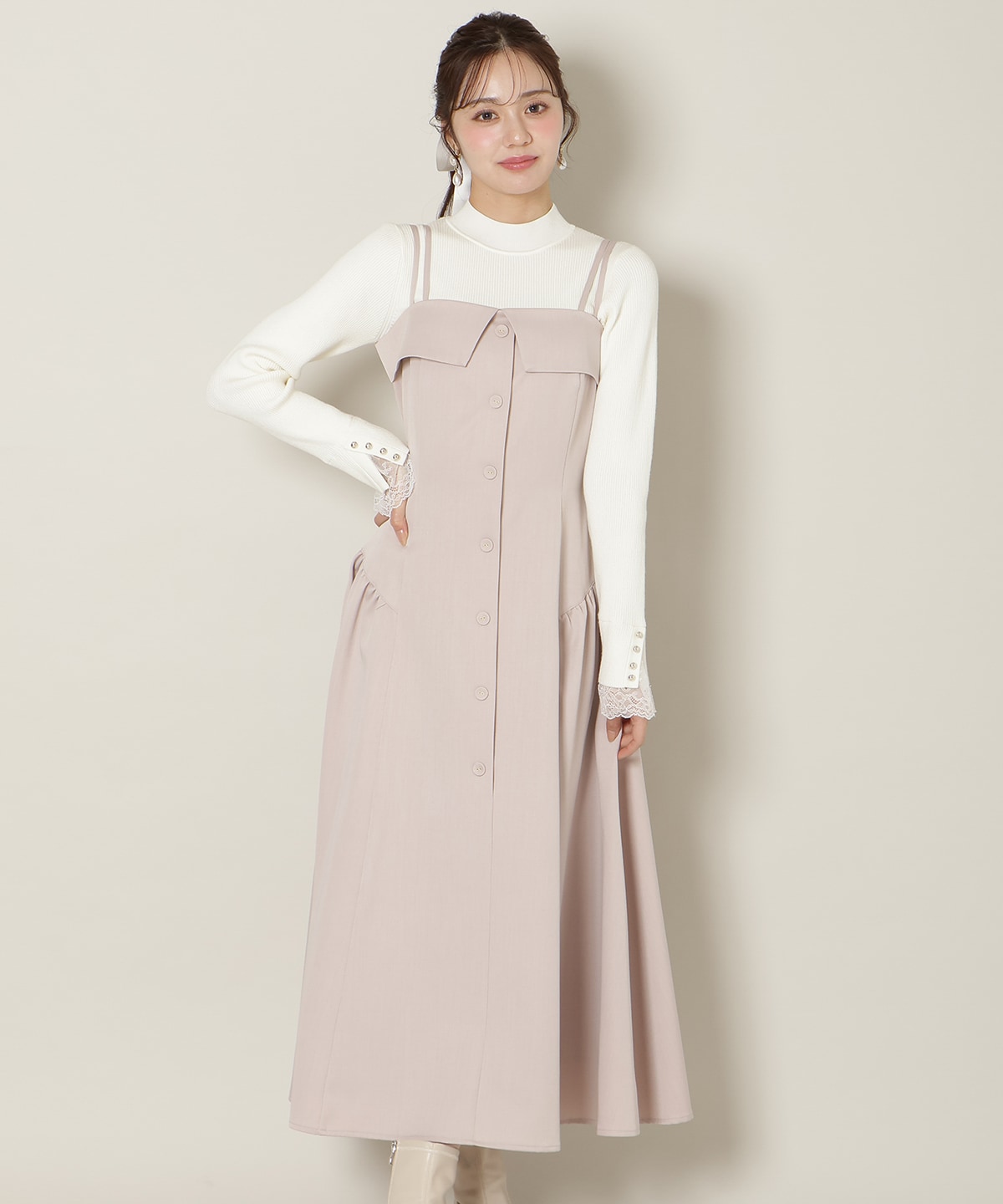 ギャザー切替ストラップキャミワンピース