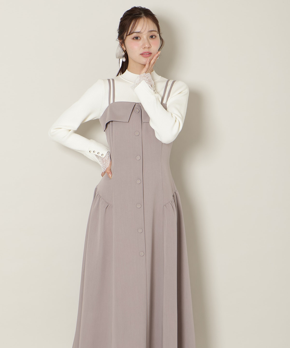 ギャザー切替ストラップキャミワンピース