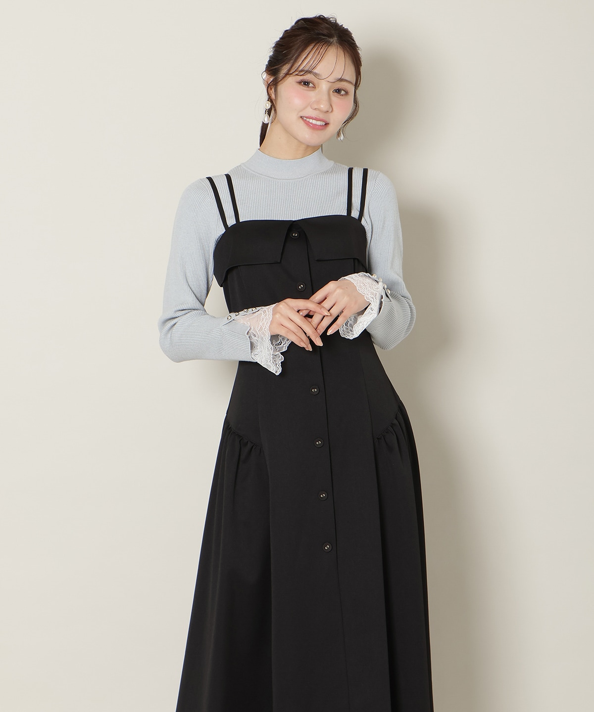 ギャザー切替ストラップキャミワンピース