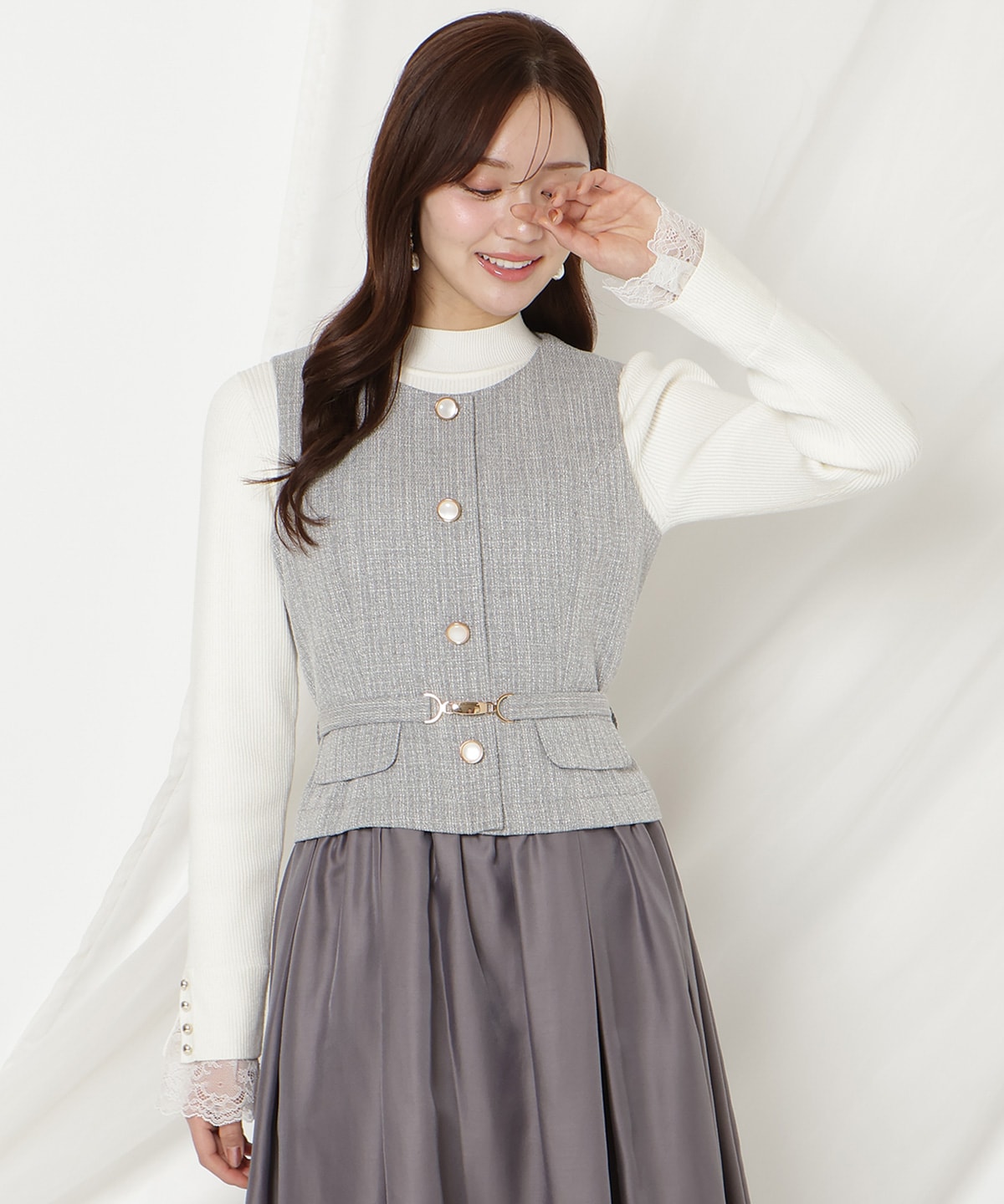 ツイードドッキングジレワンピース