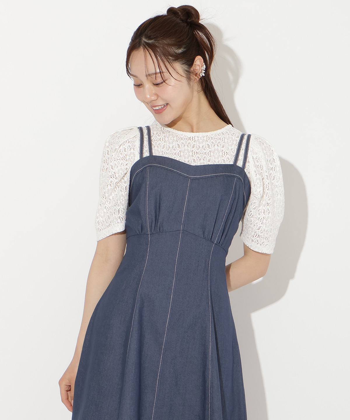 ステッチデザインフレアキャミワンピース